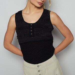 POL black round neck, sleeveless, regular fit top in textured knit
